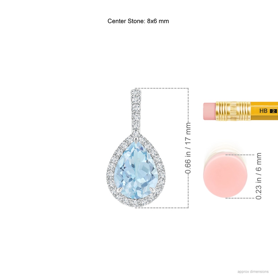 8x6mm AA Aquamarine Teardrop Pendant with Diamond Halo in P950 Platinum ruler