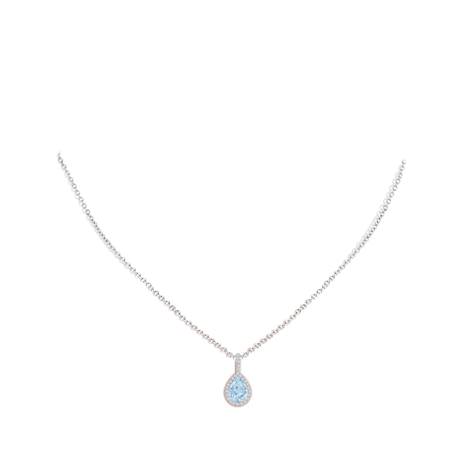8x6mm AA Aquamarine Teardrop Pendant with Diamond Halo in P950 Platinum body-neck
