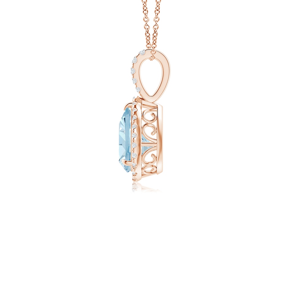 8x6mm AA Aquamarine Teardrop Pendant with Diamond Halo in Rose Gold side 199