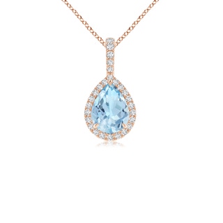8x6mm AAA Aquamarine Teardrop Pendant with Diamond Halo in 10K Rose Gold