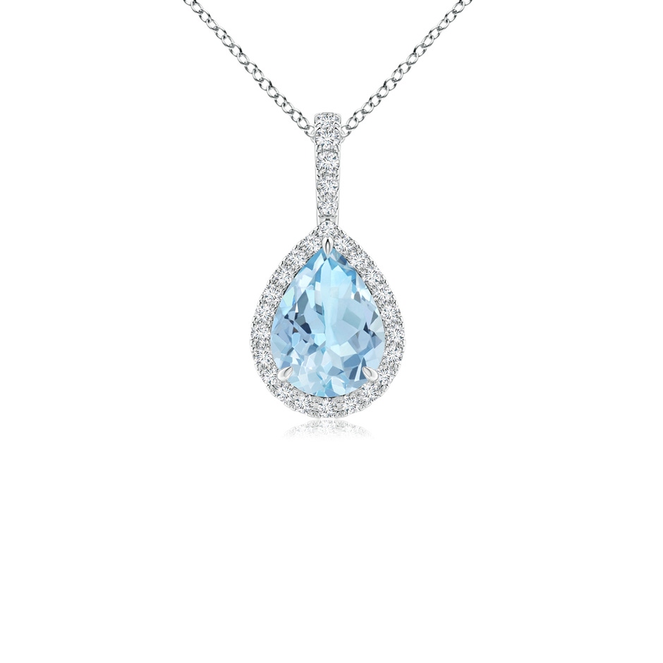 8x6mm AAA Aquamarine Teardrop Pendant with Diamond Halo in White Gold 