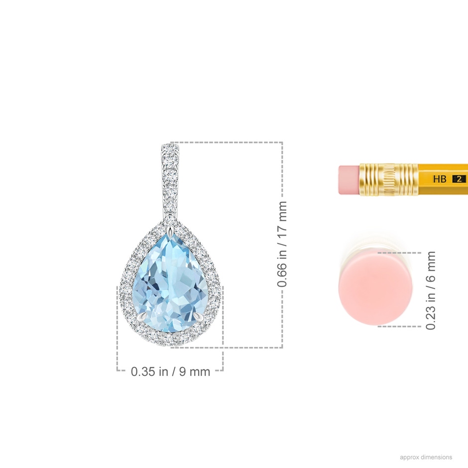 8x6mm AAA Aquamarine Teardrop Pendant with Diamond Halo in White Gold ruler