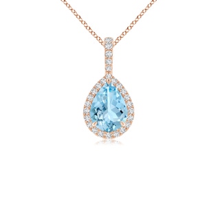 8x6mm AAAA Aquamarine Teardrop Pendant with Diamond Halo in 10K Rose Gold