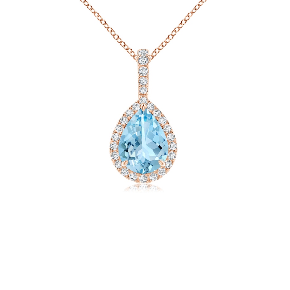 8x6mm AAAA Aquamarine Teardrop Pendant with Diamond Halo in 9K Rose Gold 
