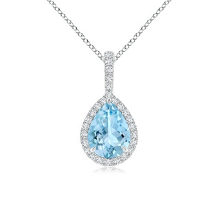 8x6mm AAAA Aquamarine Teardrop Pendant with Diamond Halo in White Gold