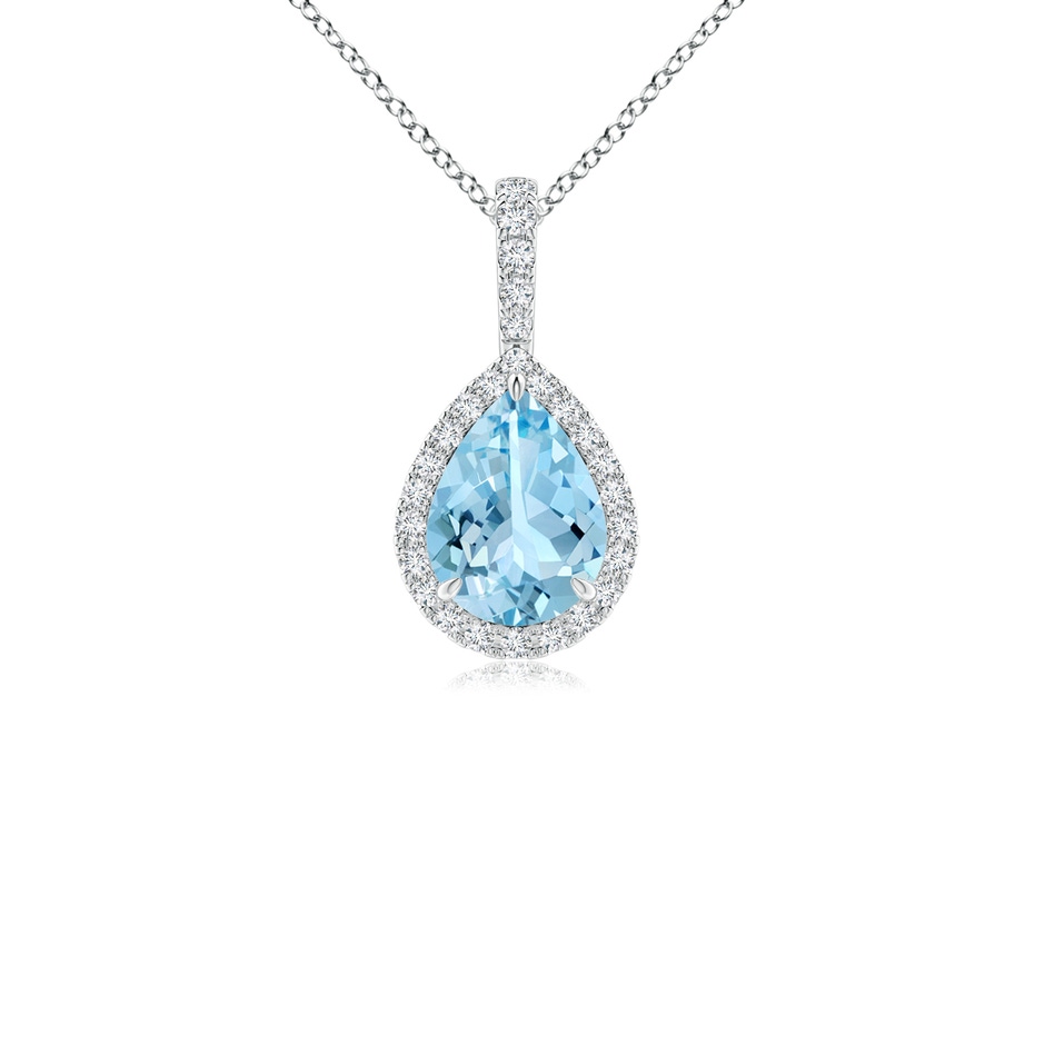 8x6mm AAAA Aquamarine Teardrop Pendant with Diamond Halo in White Gold 