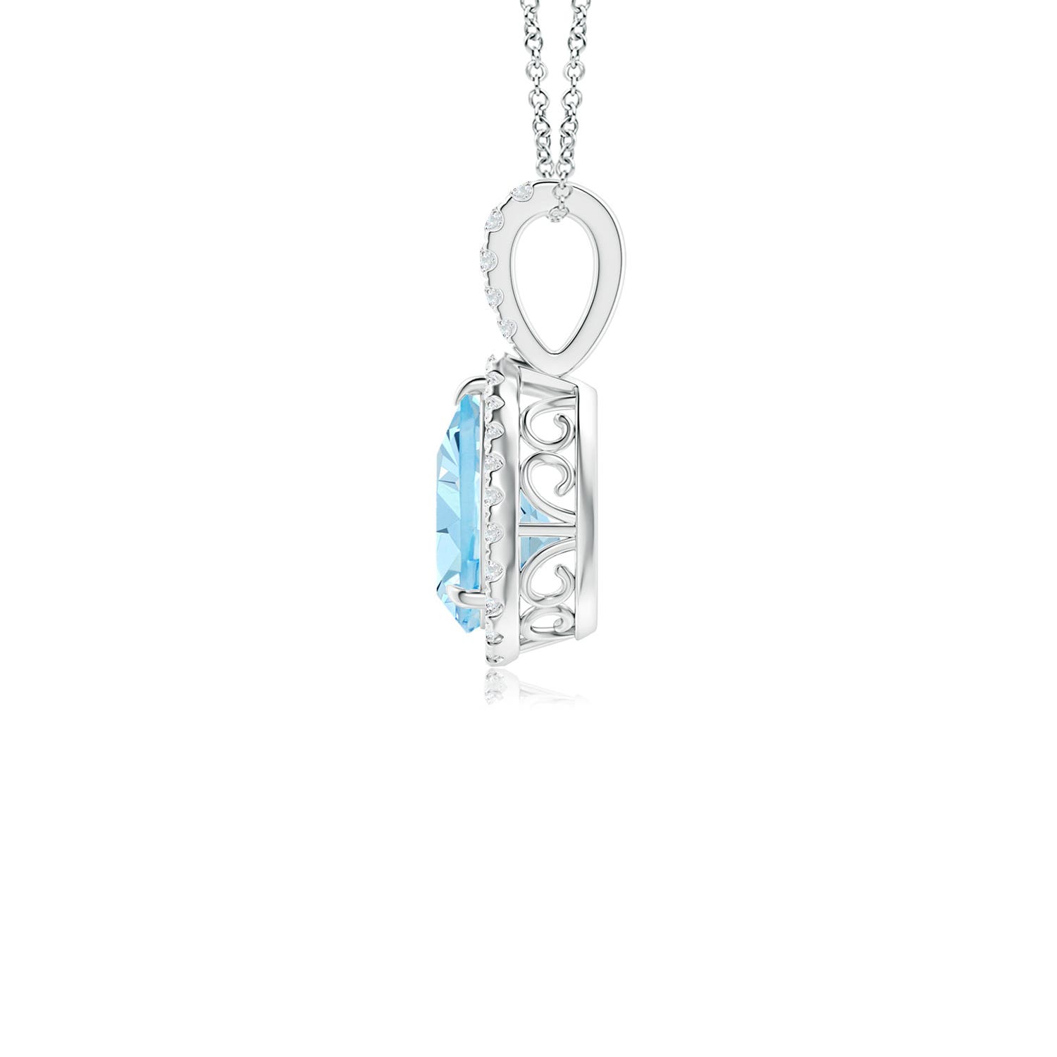 8x6mm AAAA Aquamarine Teardrop Pendant with Diamond Halo in White Gold