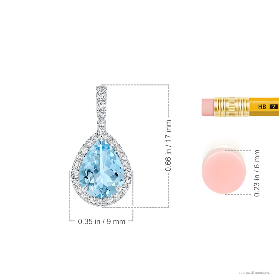 8x6mm AAAA Aquamarine Teardrop Pendant with Diamond Halo in White Gold ruler