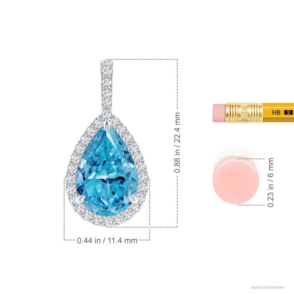 12x8mm AAAA Fancy Intense Blue Diamond Teardrop Pendant with Halo in P950 Platinum ruler