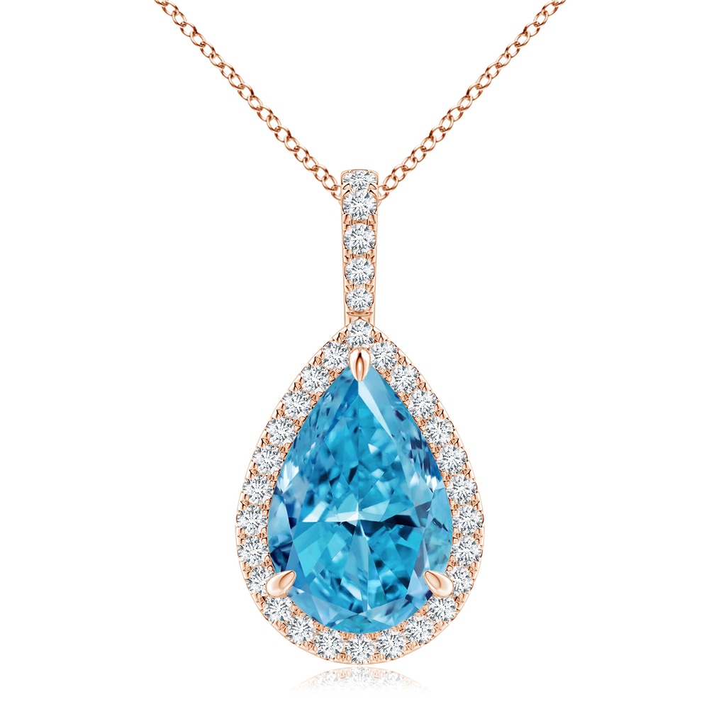 12x8mm AAAA Fancy Intense Blue Diamond Teardrop Pendant with Halo in Rose Gold