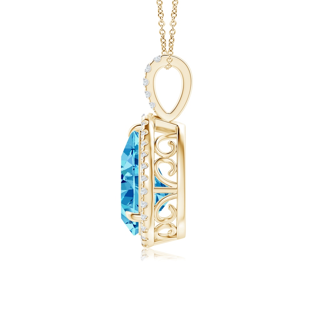 12x8mm AAAA Fancy Intense Blue Diamond Teardrop Pendant with Halo in Yellow Gold - side 199
