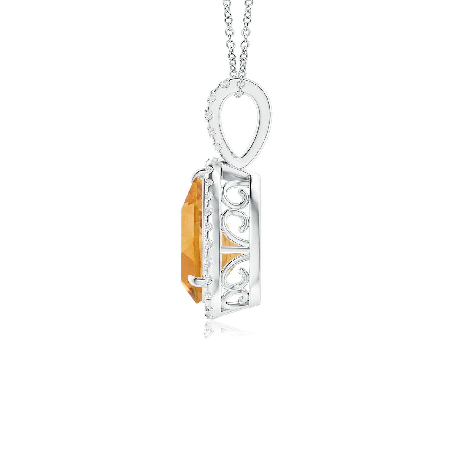 10x7mm A Claw-Set Citrine Teardrop Halo Pendant in P950 Platinum - side 3