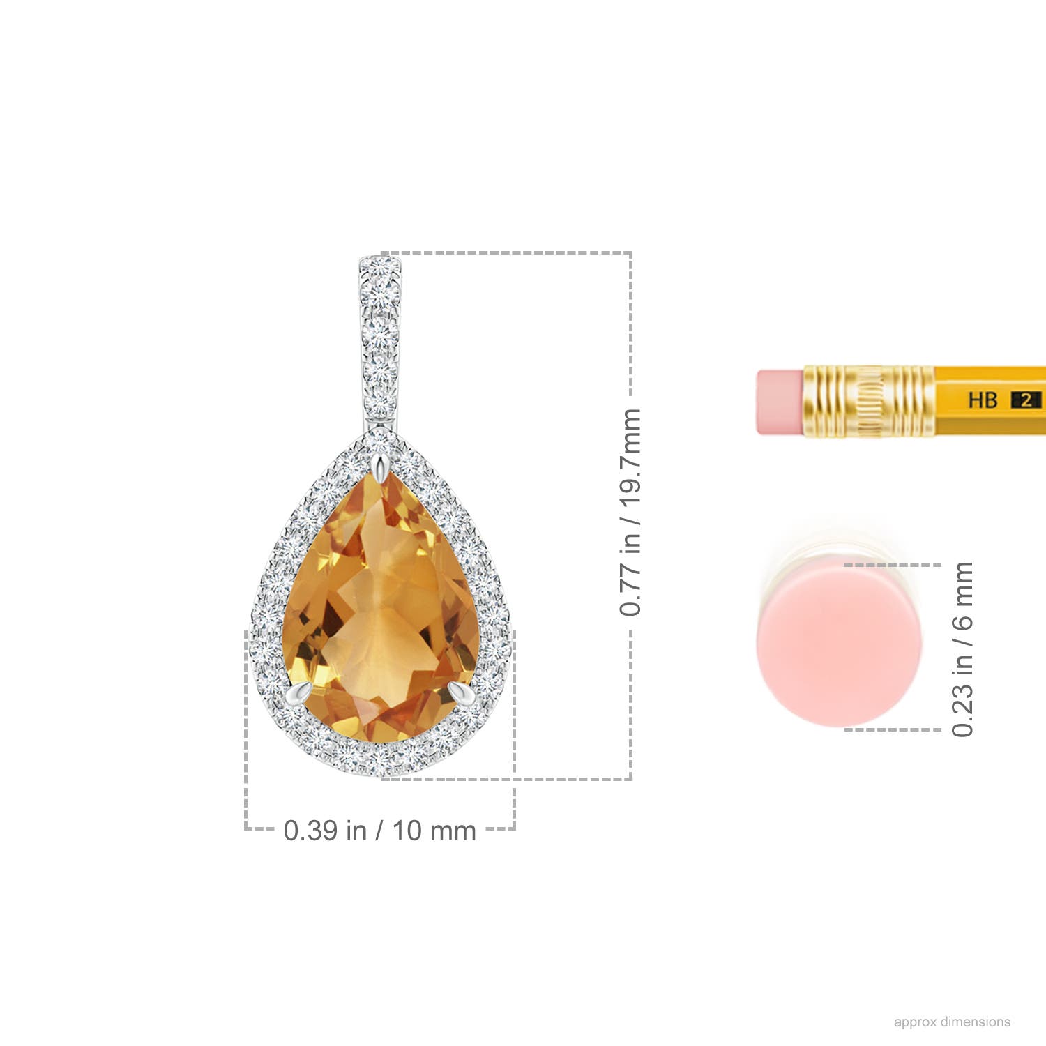 10x7mm A Claw-Set Citrine Teardrop Halo Pendant in P950 Platinum - ruler