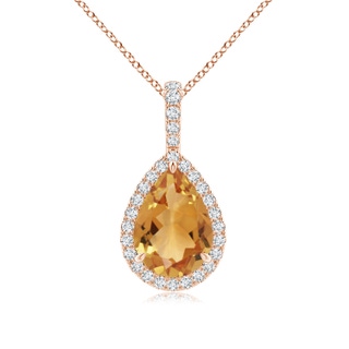 10x7mm A Citrine Teardrop Pendant with Diamond Halo in Rose Gold