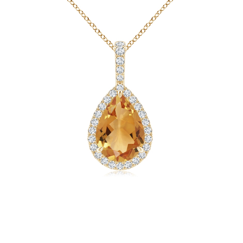 10x7mm A Claw-Set Citrine Teardrop Halo Pendant in Yellow Gold 