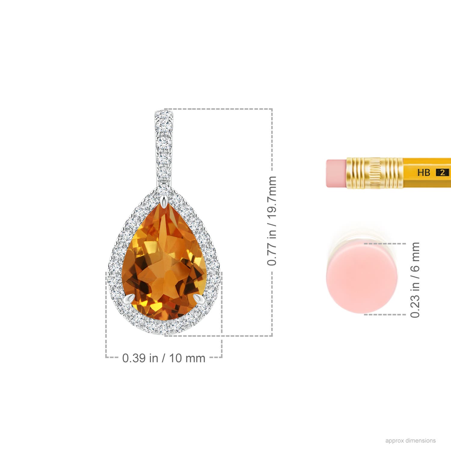10x7mm AAA Claw-Set Citrine Teardrop Halo Pendant in P950 Platinum - ruler