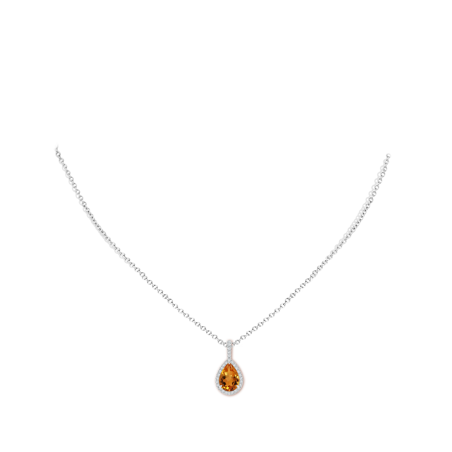 10x7mm AAA Claw-Set Citrine Teardrop Halo Pendant in P950 Platinum - body_neck