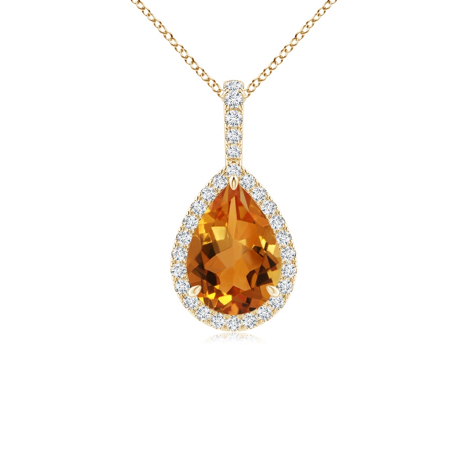 10x7mm AAA Claw-Set Citrine Teardrop Halo Pendant in Yellow Gold 