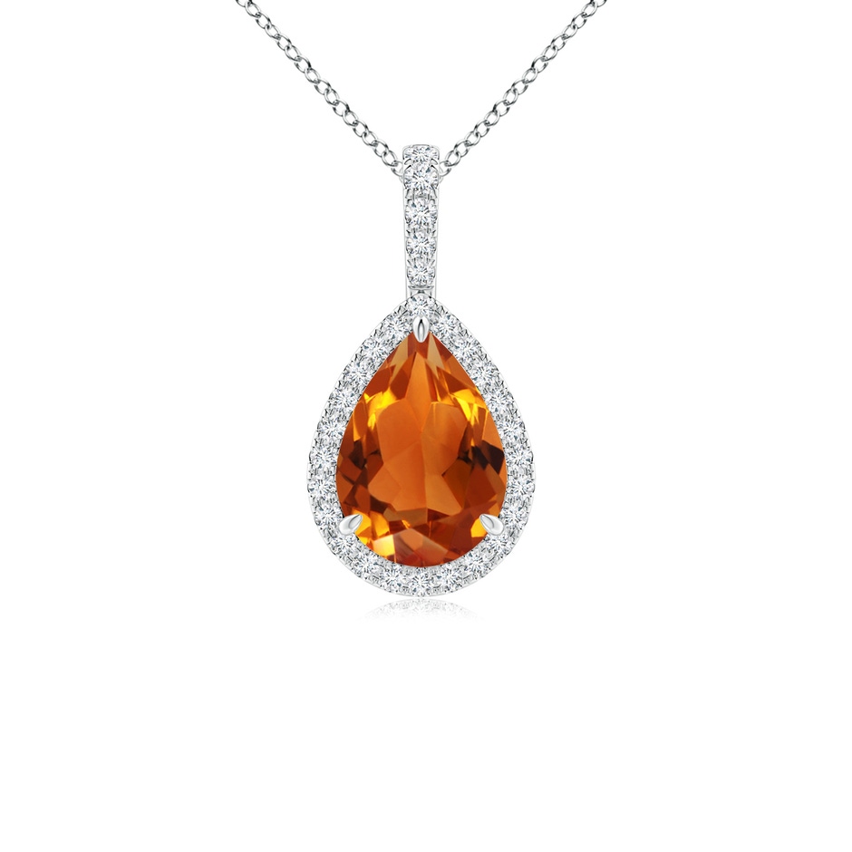 10x7mm AAAA Citrine Teardrop Pendant with Diamond Halo in P950 Platinum 