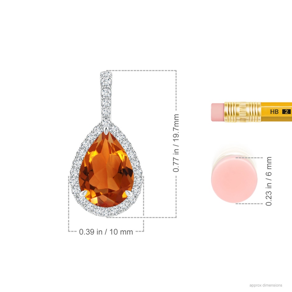 10x7mm AAAA Citrine Teardrop Pendant with Diamond Halo in P950 Platinum ruler