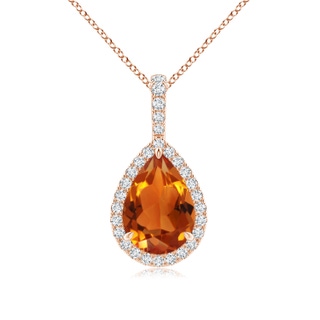 10x7mm AAAA Citrine Teardrop Pendant with Diamond Halo in Rose Gold