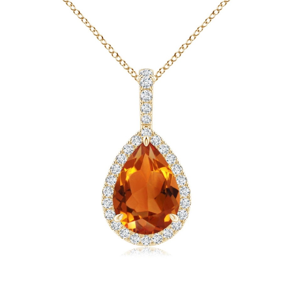 10x7mm AAAA Citrine Teardrop Pendant with Diamond Halo in Yellow Gold 