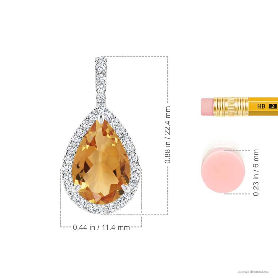 12x8mm A Citrine Teardrop Pendant with Diamond Halo in P950 Platinum ruler