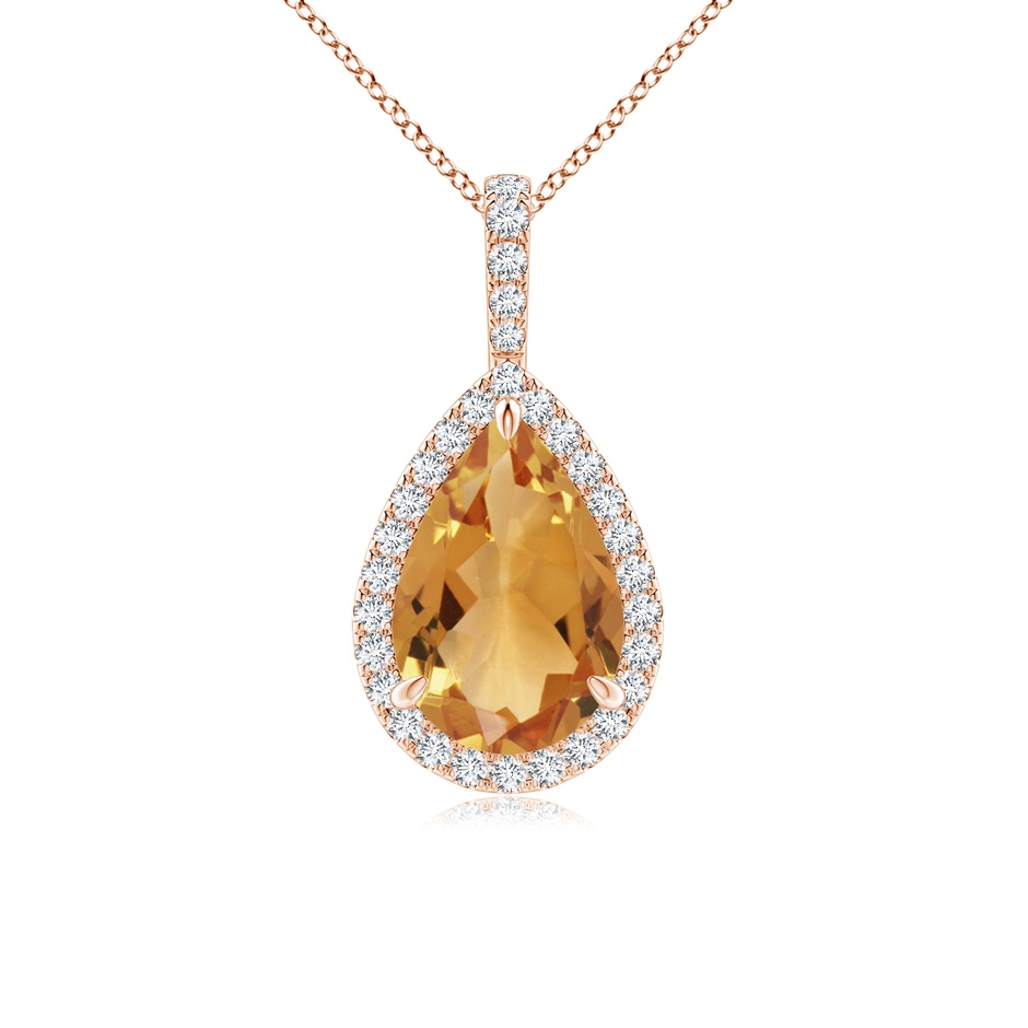 12x8mm A Citrine Teardrop Pendant with Diamond Halo in Rose Gold 