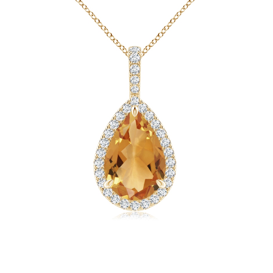12x8mm A Claw-Set Citrine Teardrop Halo Pendant in Yellow Gold 