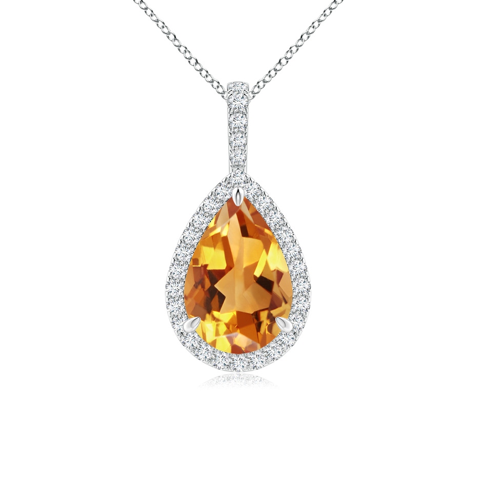 12x8mm AA Claw-Set Citrine Teardrop Halo Pendant in P950 Platinum 