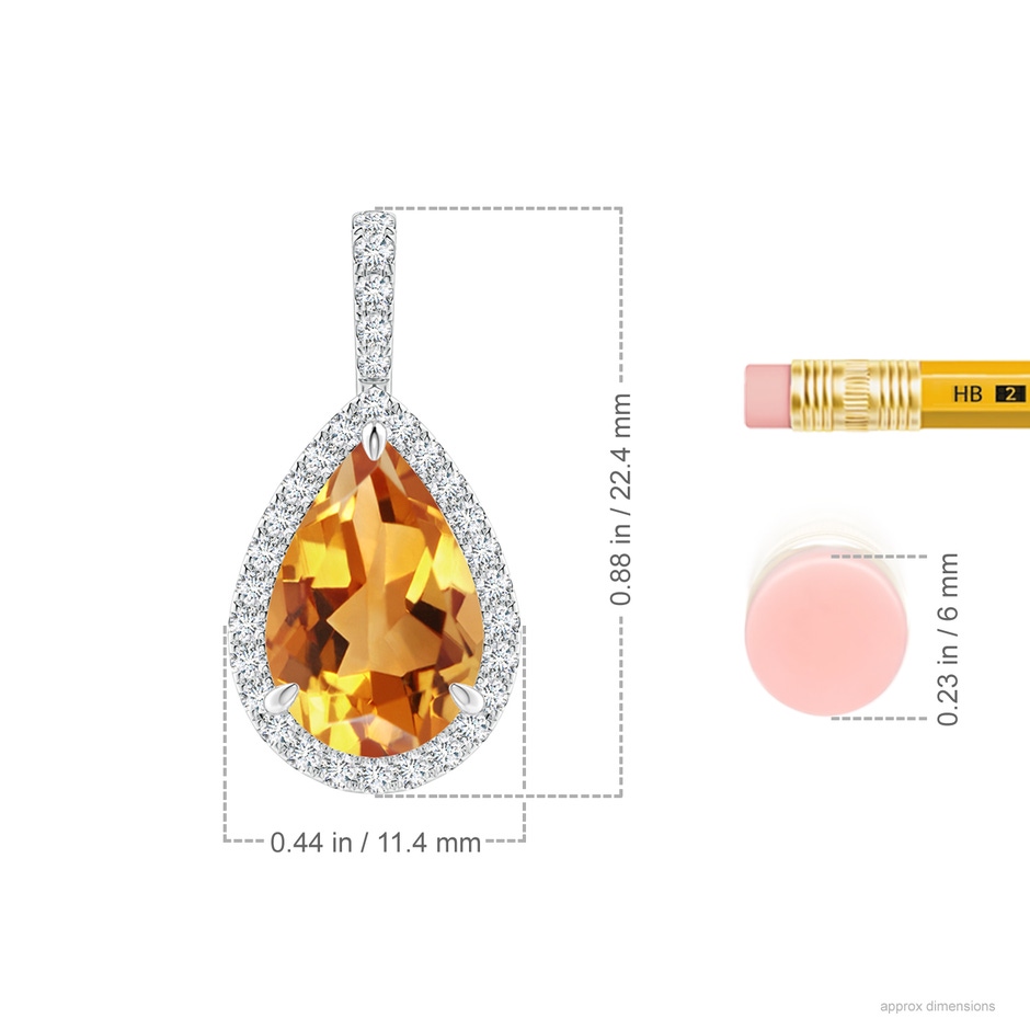 12x8mm AA Claw-Set Citrine Teardrop Halo Pendant in P950 Platinum ruler