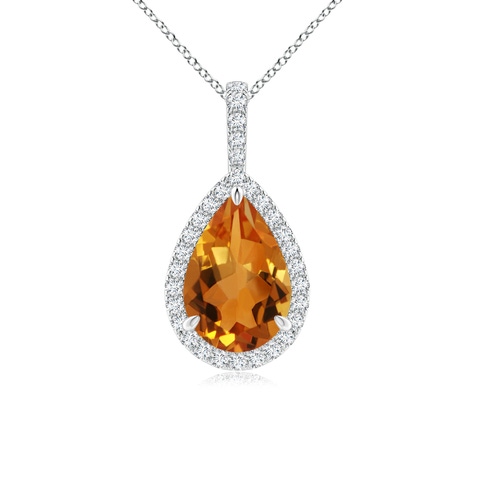 12x8mm AAA Claw-Set Citrine Teardrop Halo Pendant in White Gold
