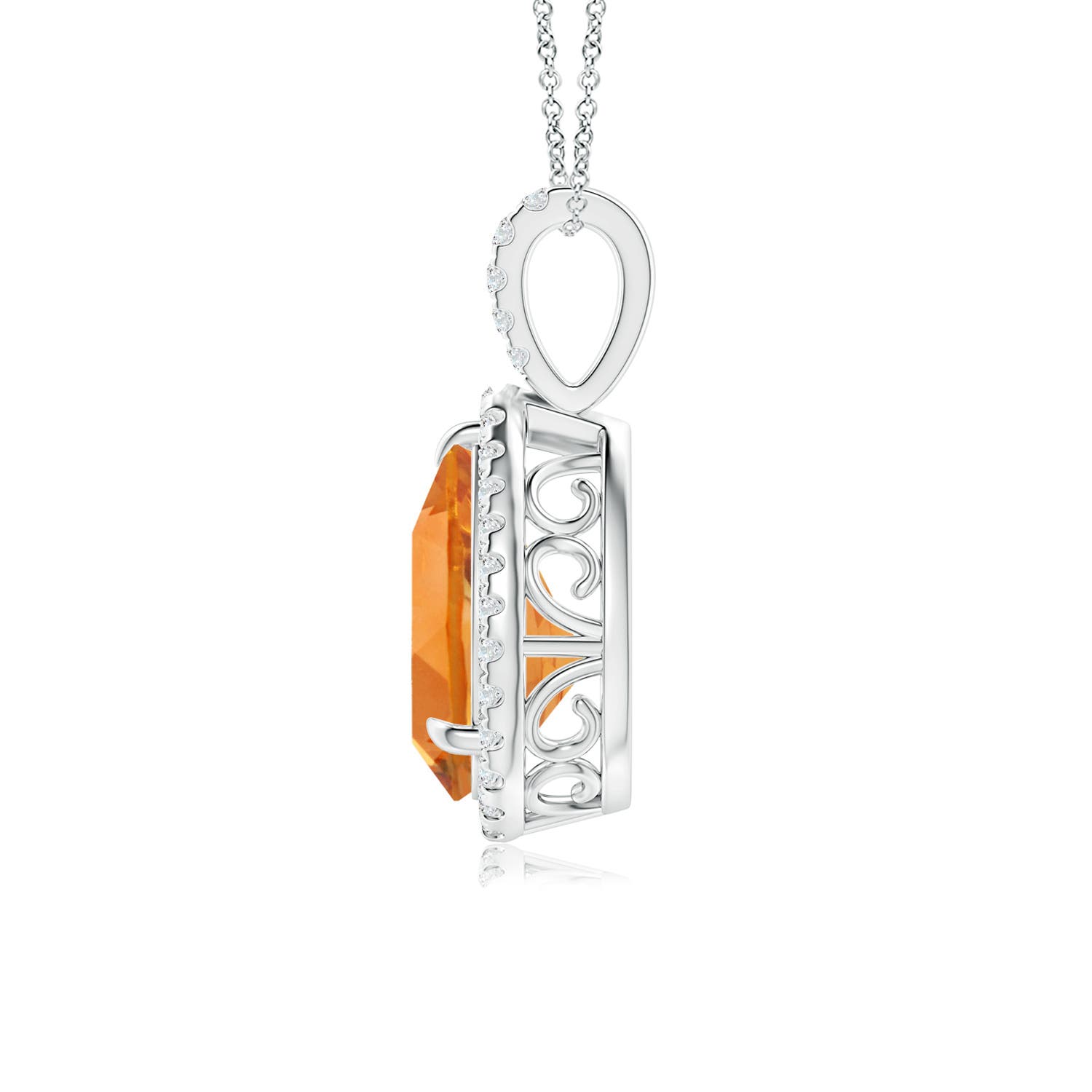 12x8mm AAA Claw-Set Citrine Teardrop Halo Pendant in White Gold - side 3