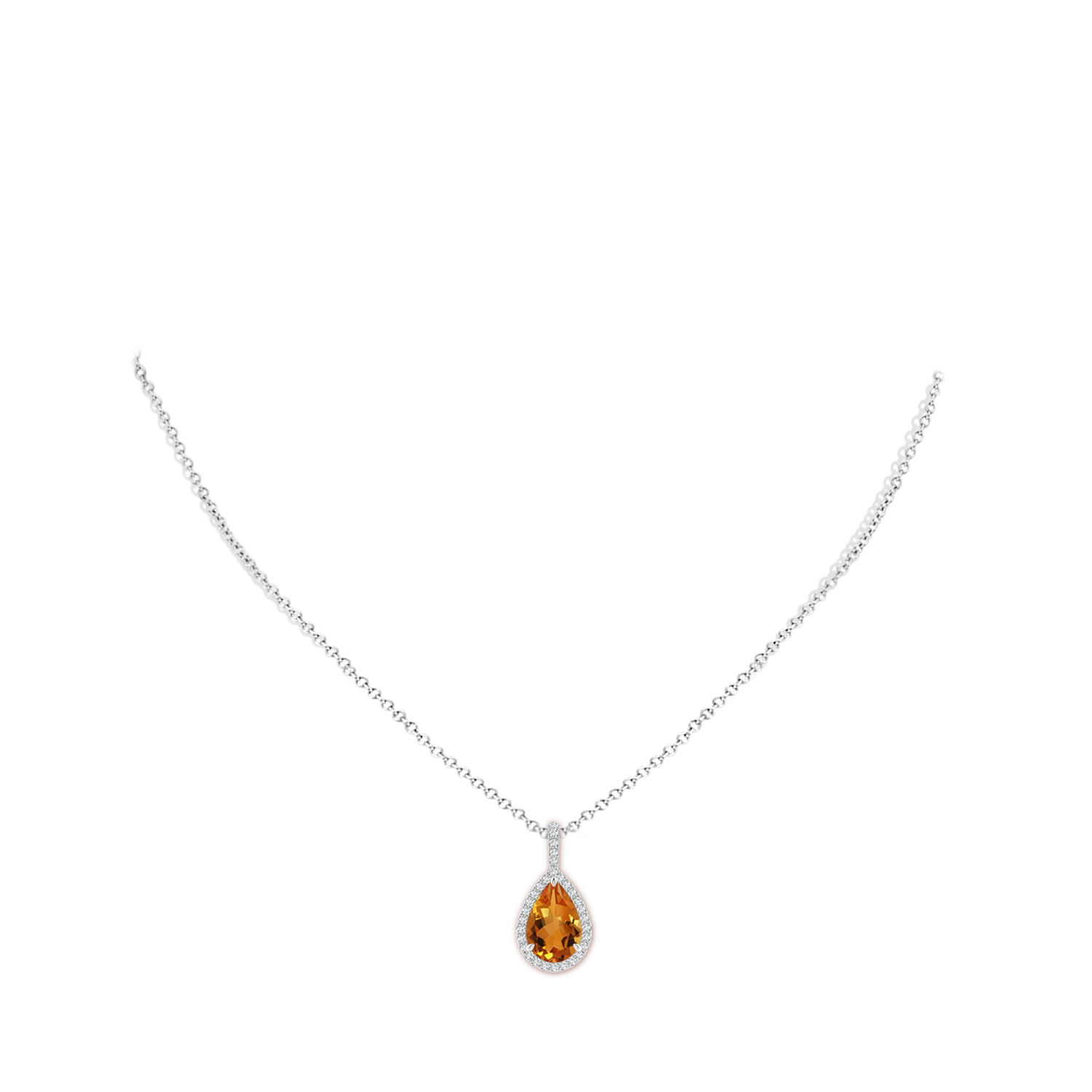 12x8mm AAA Claw-Set Citrine Teardrop Halo Pendant in White Gold - body_neck
