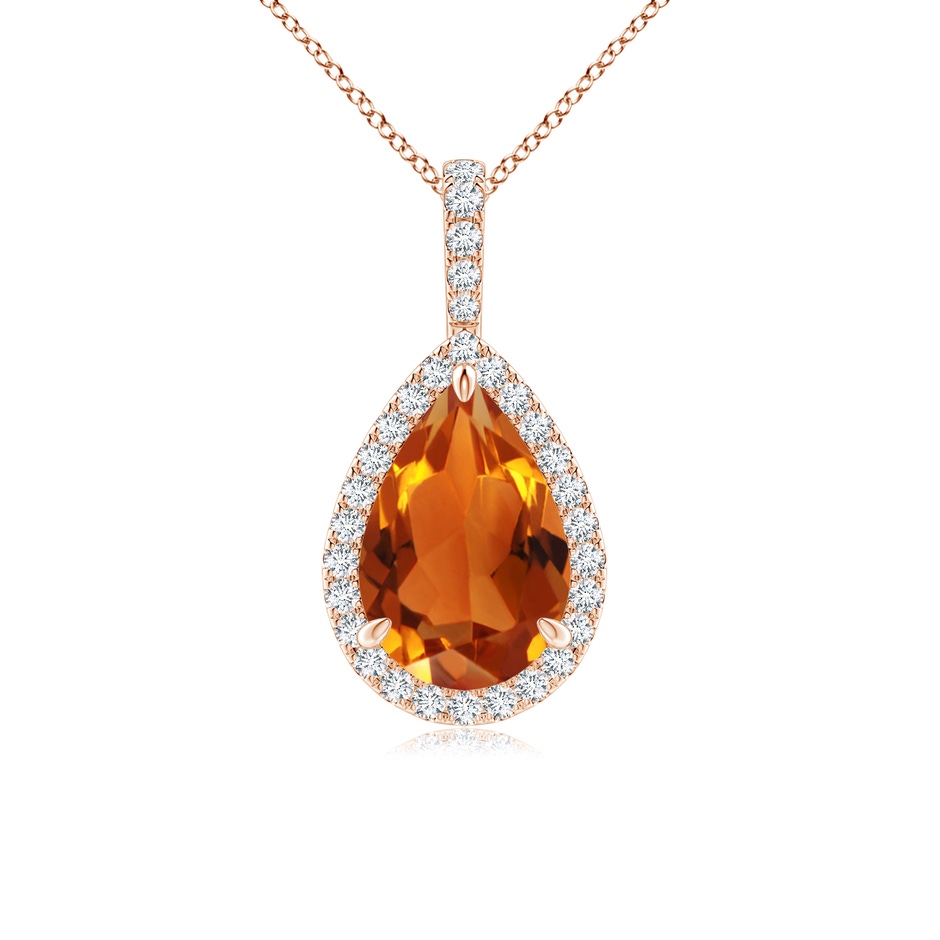 12x8mm AAAA Citrine Teardrop Pendant with Diamond Halo in 18K Rose Gold 