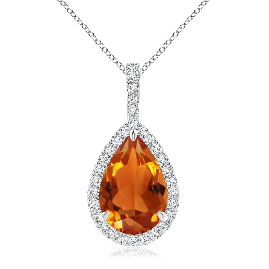 12x8mm AAAA Citrine Teardrop Pendant with Diamond Halo in P950 Platinum 