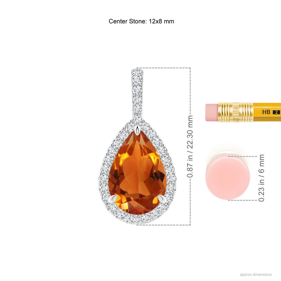 12x8mm AAAA Citrine Teardrop Pendant with Diamond Halo in P950 Platinum ruler