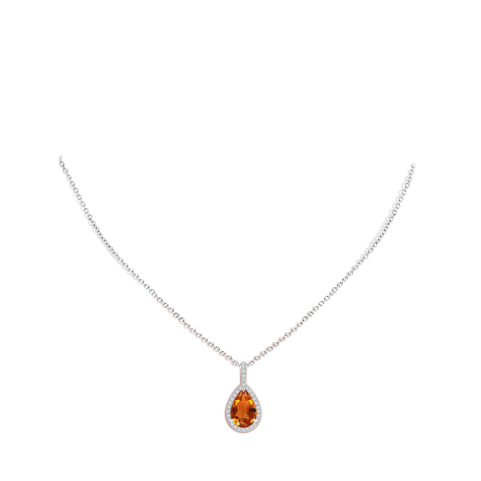 12x8mm AAAA Citrine Teardrop Pendant with Diamond Halo in P950 Platinum pen