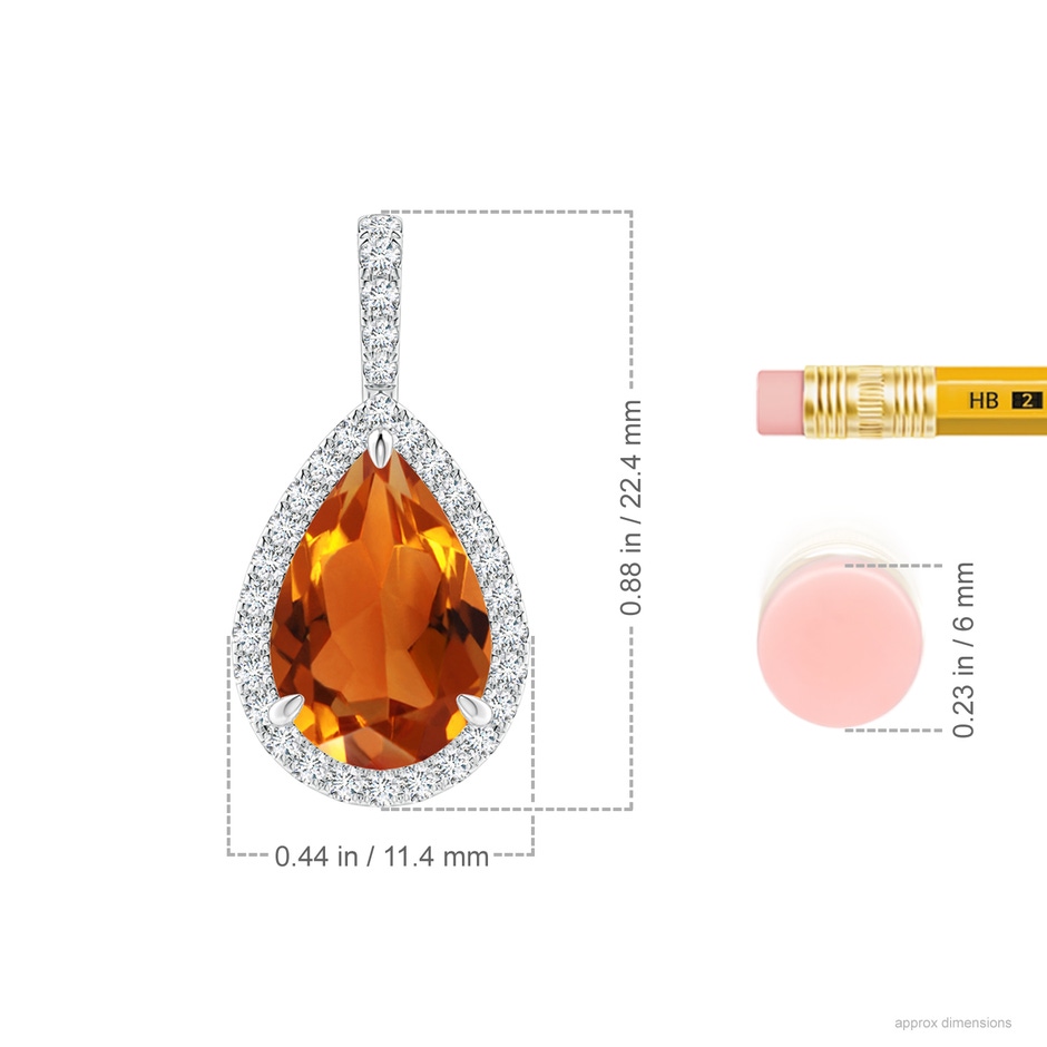 12x8mm AAAA Claw-Set Citrine Teardrop Halo Pendant in White Gold ruler