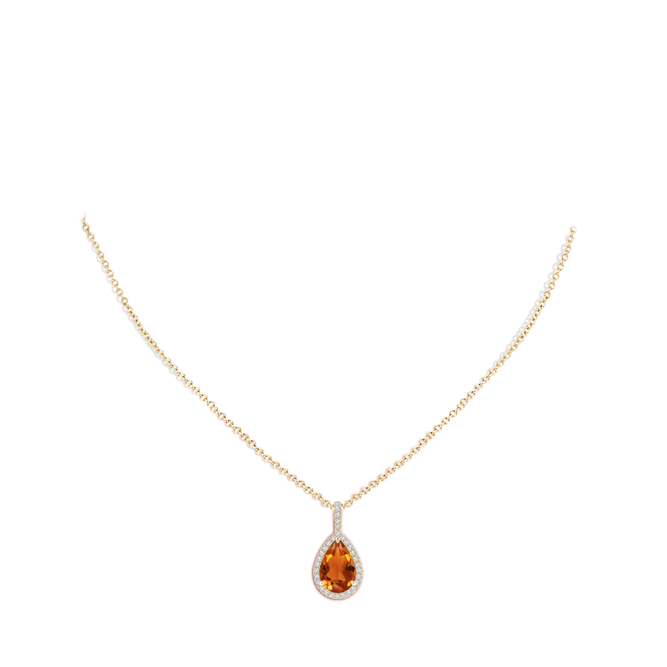 12x8mm AAAA Citrine Teardrop Pendant with Diamond Halo in Yellow Gold body-neck