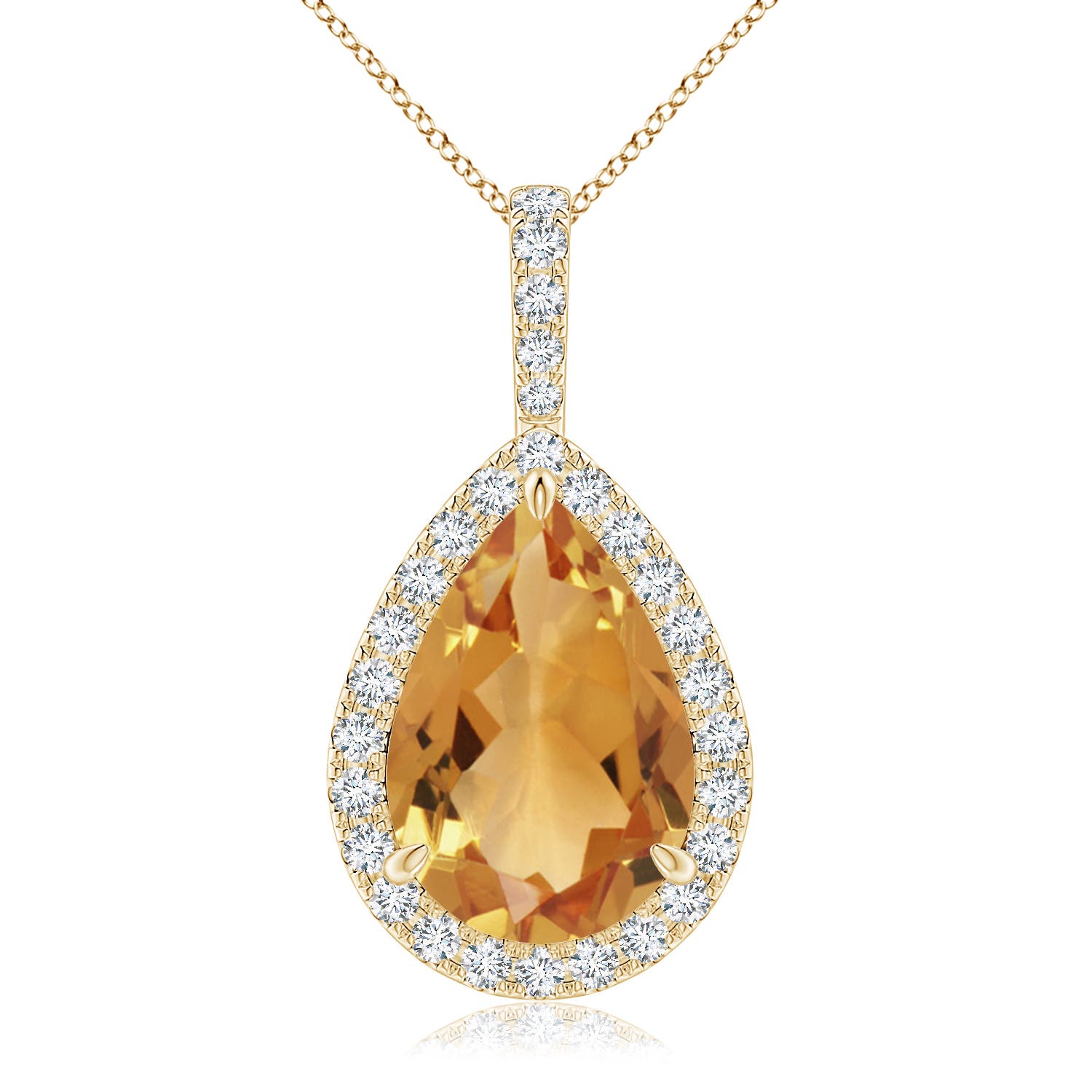 15x10mm A Claw-Set Citrine Teardrop Halo Pendant in Yellow Gold