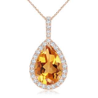 15x10mm AA Claw-Set Citrine Teardrop Halo Pendant in Rose Gold