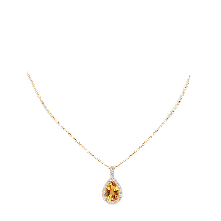 15x10mm AA Claw-Set Citrine Teardrop Halo Pendant in Yellow Gold pen