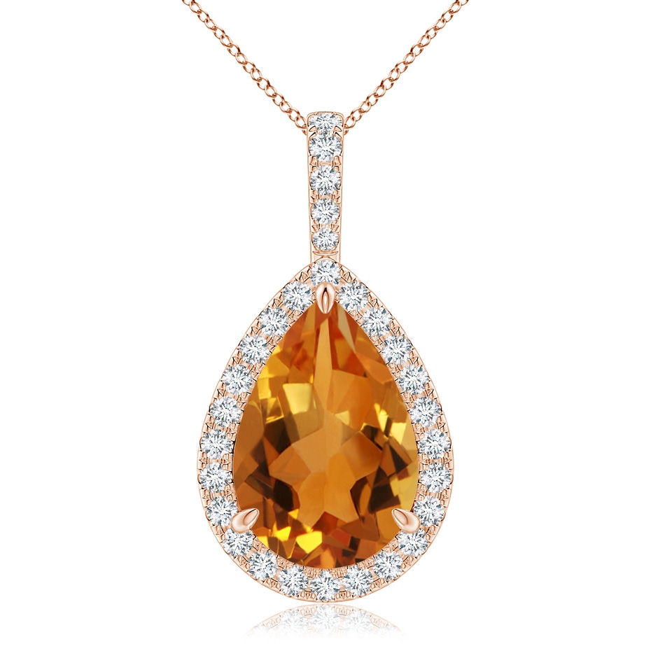 15x10mm AAA Claw-Set Citrine Teardrop Halo Pendant in Rose Gold 