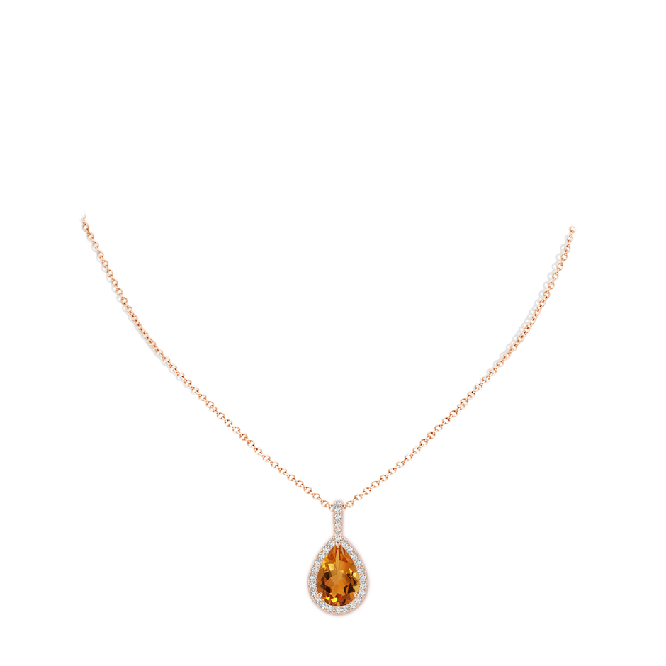 15x10mm AAA Claw-Set Citrine Teardrop Halo Pendant in Rose Gold pen