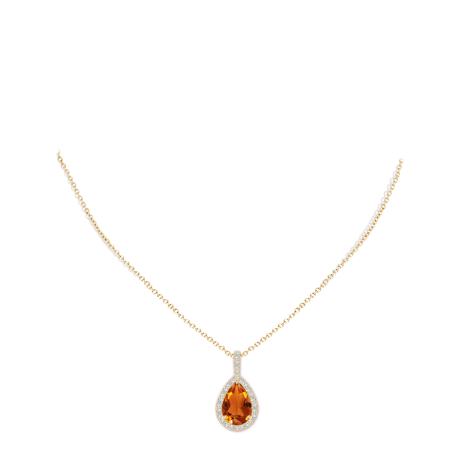 15x10mm AAAA Claw-Set Citrine Teardrop Halo Pendant in 18K Yellow Gold pen