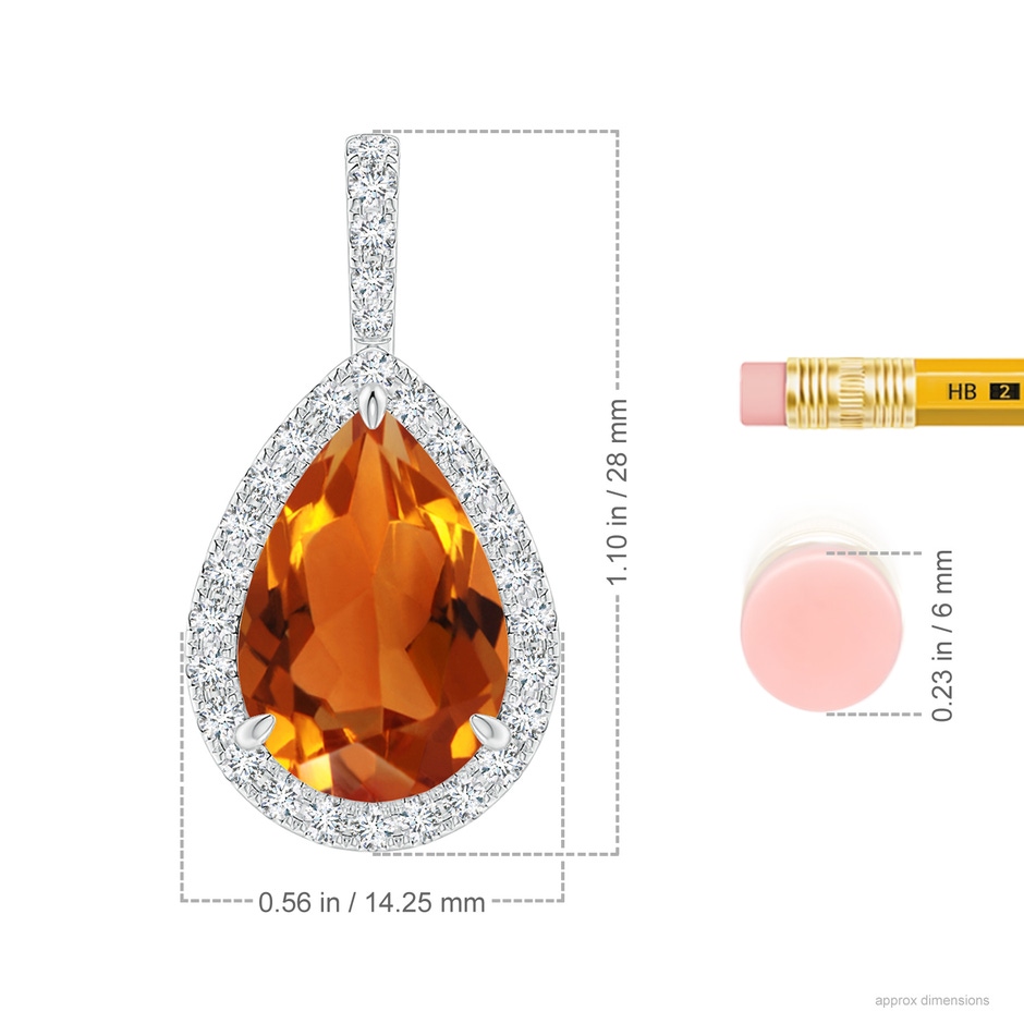 15x10mm AAAA Claw-Set Citrine Teardrop Halo Pendant in P950 Platinum ruler
