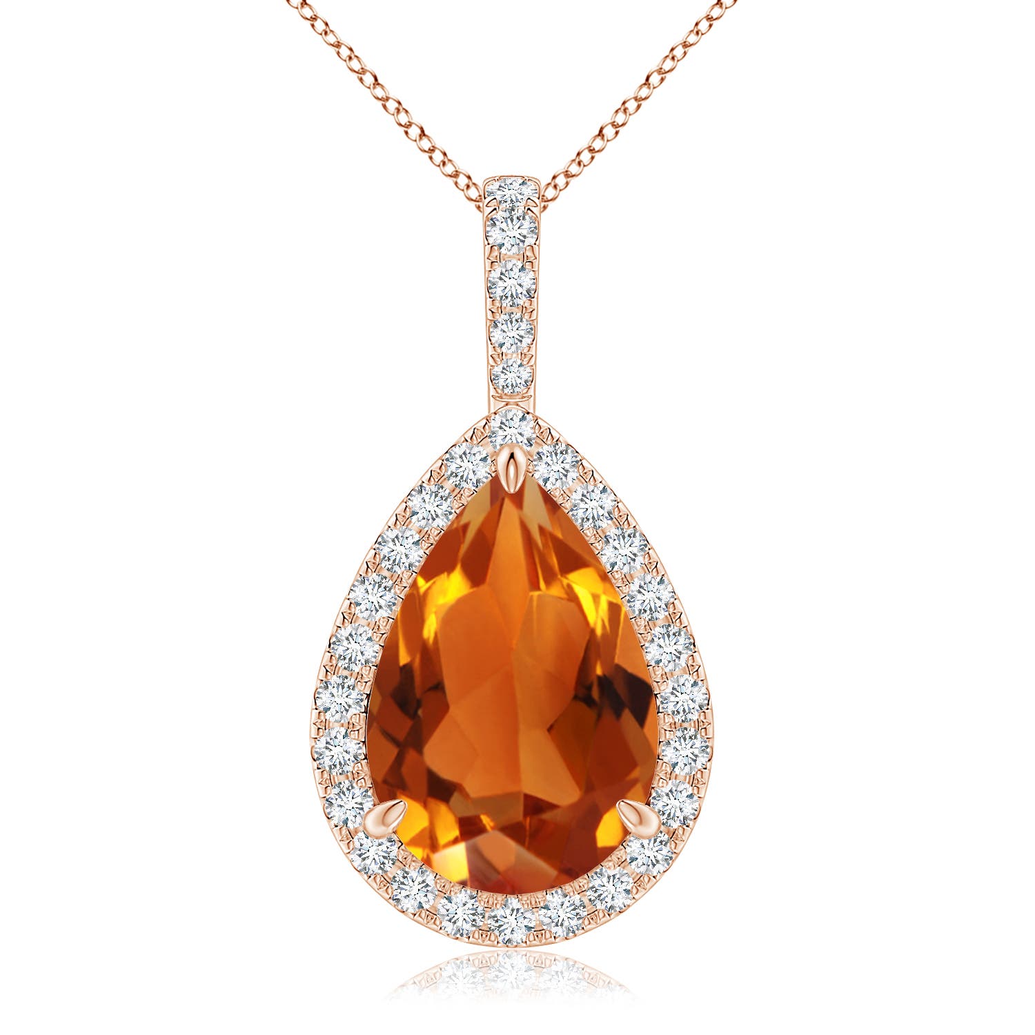 15x10mm AAAA Claw-Set Citrine Teardrop Halo Pendant in Rose Gold