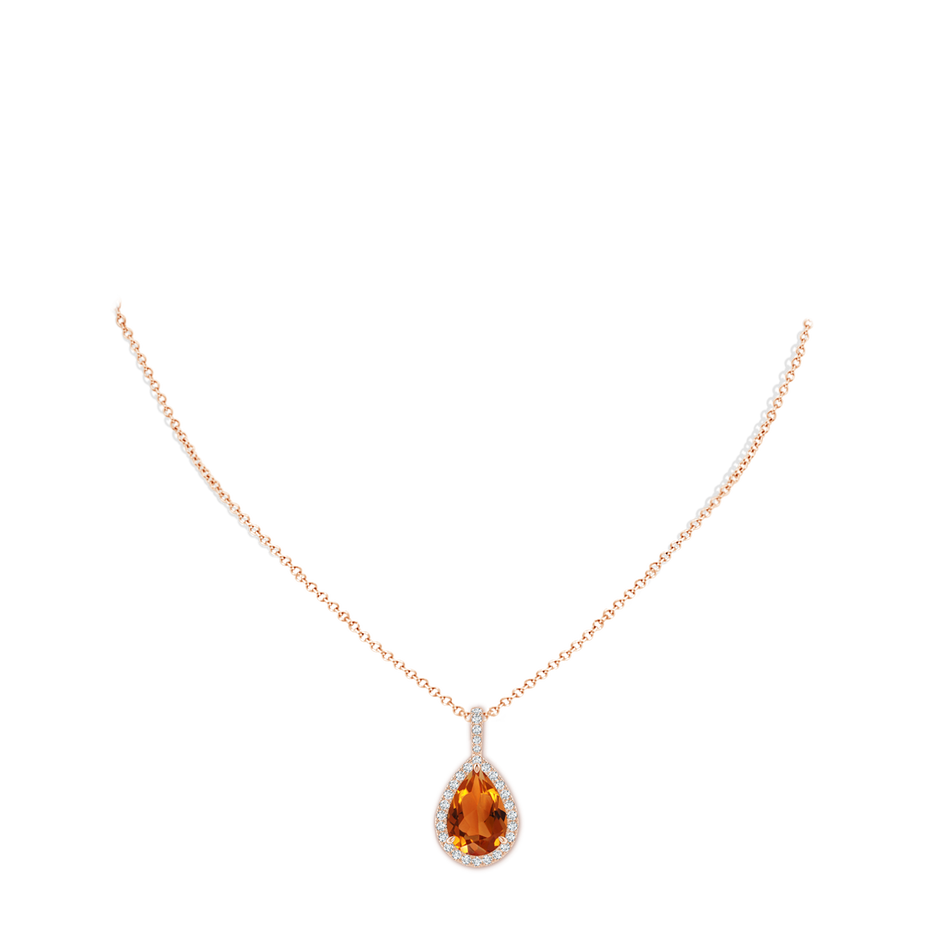 15x10mm AAAA Claw-Set Citrine Teardrop Halo Pendant in Rose Gold pen