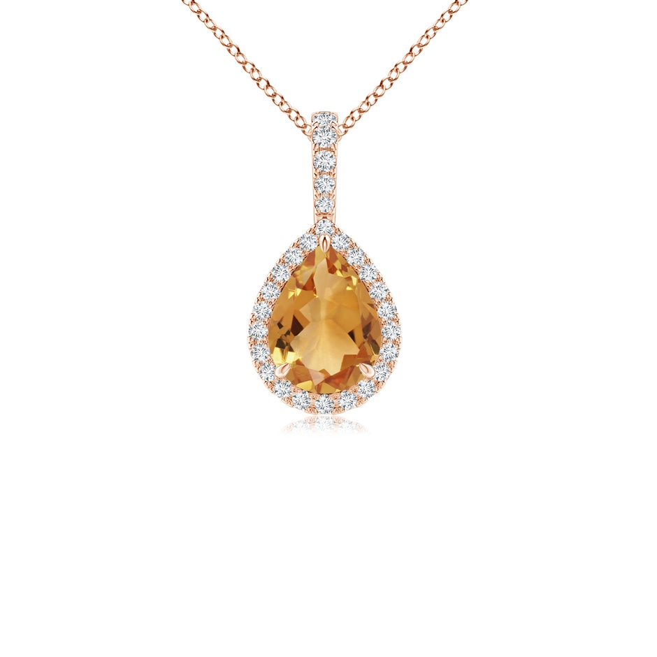 8x6mm A Citrine Teardrop Pendant with Diamond Halo in Rose Gold 